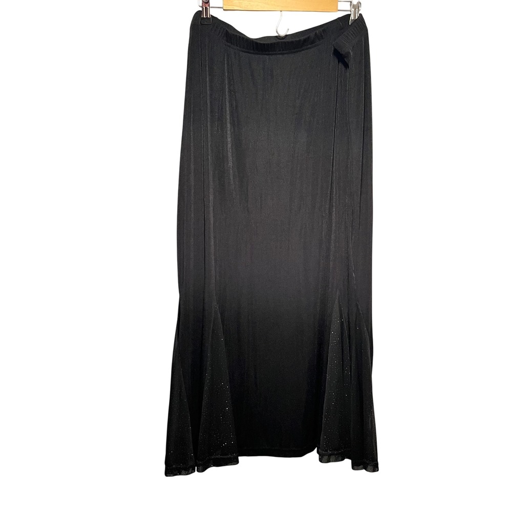 Carolyn Strauss Collection Black Slinky Glitter Mesh Inset Maxi Skirt 3X USA
